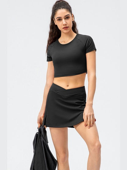 Crisscross Waist Side Slit Athletic Skort Activewear LoveAdora