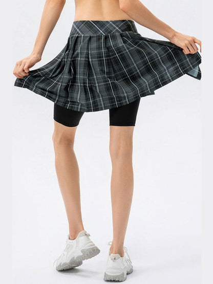 Plaid Faux Layered Sports Culottes Activewear LoveAdora