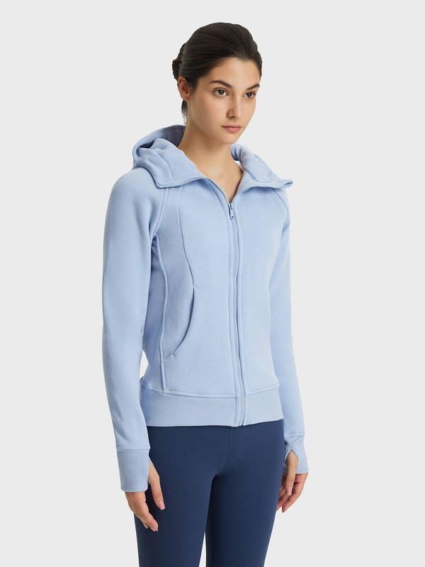 Zip Up Seam Detail Hooded Sports Jacket Activewear LoveAdora