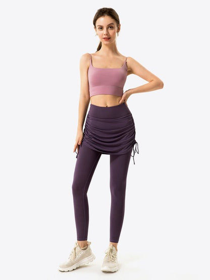 Drawstring Ruched Faux Layered Yoga Leggings Activewear LoveAdora