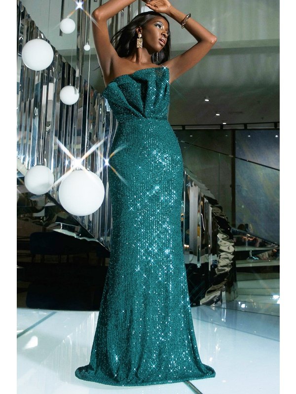 Sequin Ruffled Strapless Formal Dress Evening Gown LoveAdora