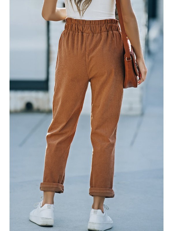 Drawstring Waist Corduroy Pants with Pockets Pants LoveAdora