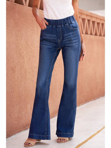 Elastic Waist Flare Jeans Denim Jeans LoveAdora