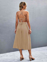 Load image into Gallery viewer, Buttoned Halter Neck Frill Trim Midi Dress