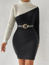 Load image into Gallery viewer, Contrast Turtleneck Sweater Dress