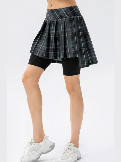 Plaid Faux Layered Sports Culottes Activewear LoveAdora