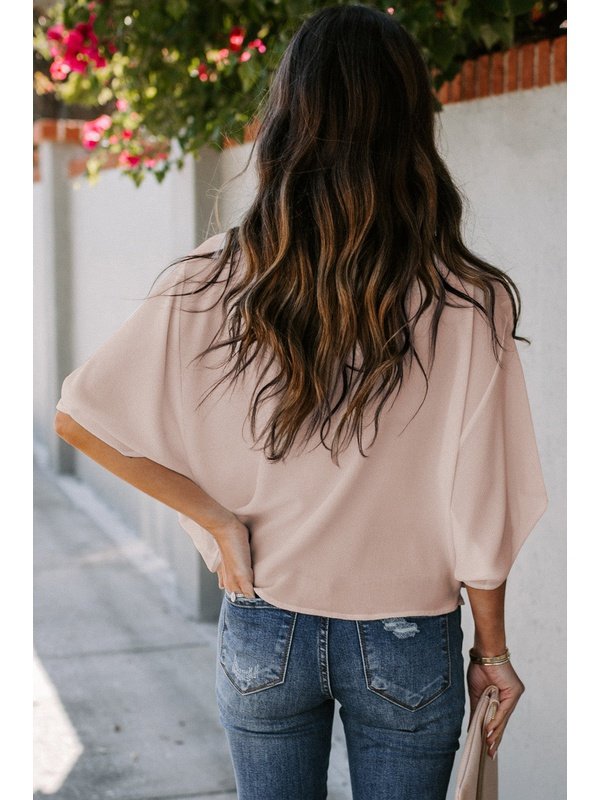 Short Sleeve Draped Blouse Tops LoveAdora