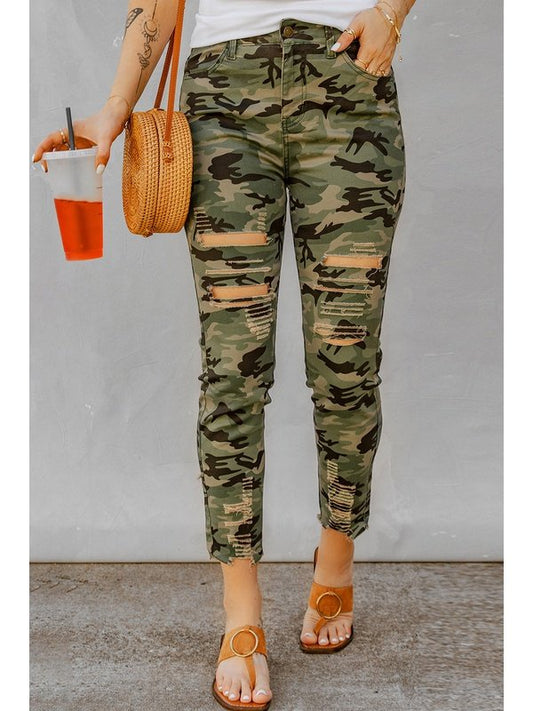 Distressed Camouflage Jeans Denim Jeans LoveAdora