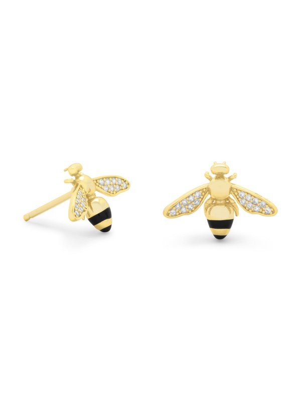 BEE Mine! 14 Karat Gold Plated Signity CZ Bee Earrings