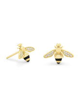 Load image into Gallery viewer, BEE Mine! 14 Karat Gold Plated Signity CZ Bee Earrings Jewelry LoveAdora