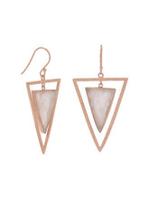 Load image into Gallery viewer, 14 Karat Rose Gold Plated Rose Quartz Triangle Earrings Earrings LoveAdora