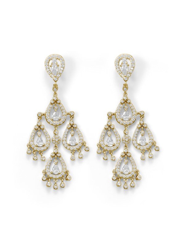 14 Karat Gold Plated CZ Pear Chandelier Earrings Earrings LoveAdora