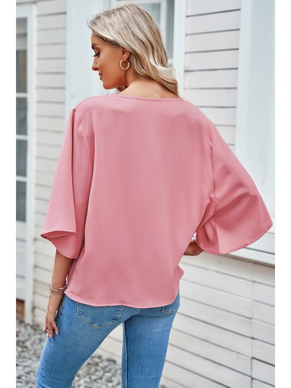 Short Sleeve Draped Blouse Tops LoveAdora