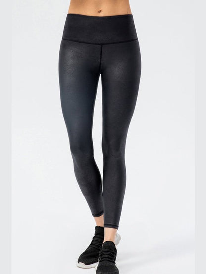 Textured High Waist Yoga Leggings Activewear LoveAdora