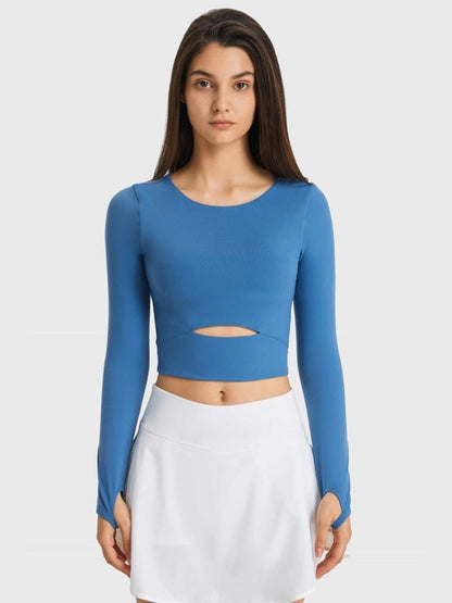 Cutout Long Sleeve Cropped Sports Top Activewear LoveAdora