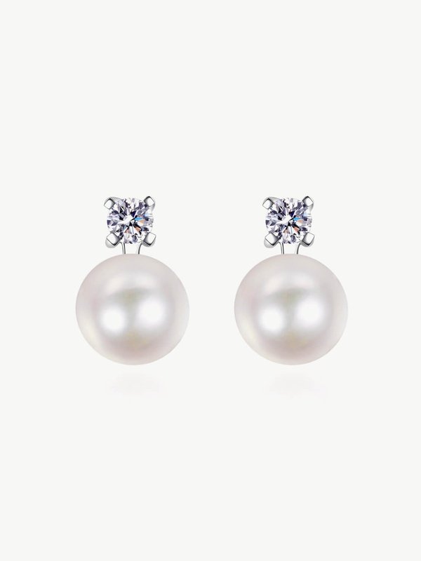 Moissanite Pearl Stud Earrings Earrings LoveAdora