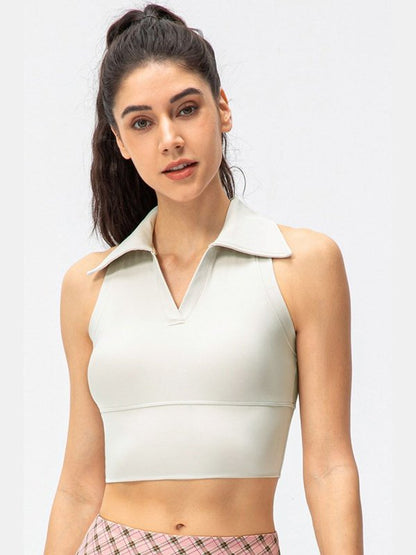 Cropped Collared Yoga Tank Activewear LoveAdora