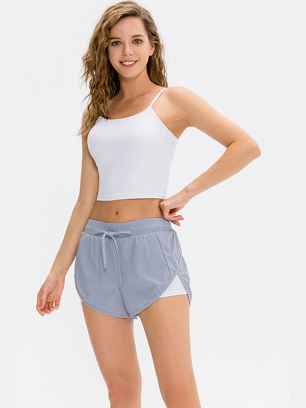 Two-Tone Drawstring Waist Faux Layered Athletic Shorts Activewear LoveAdora