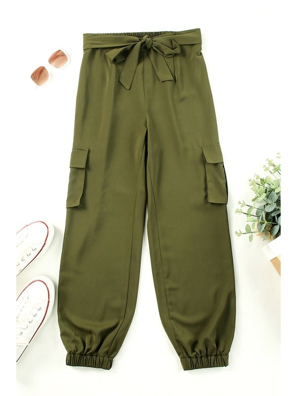 Tied High Waist Cargo Joggers Pants LoveAdora