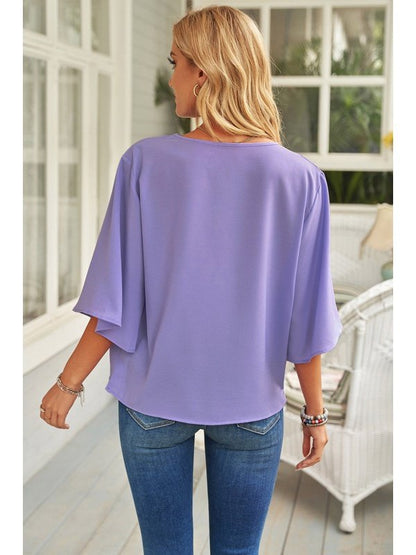 Short Sleeve Draped Blouse Tops LoveAdora