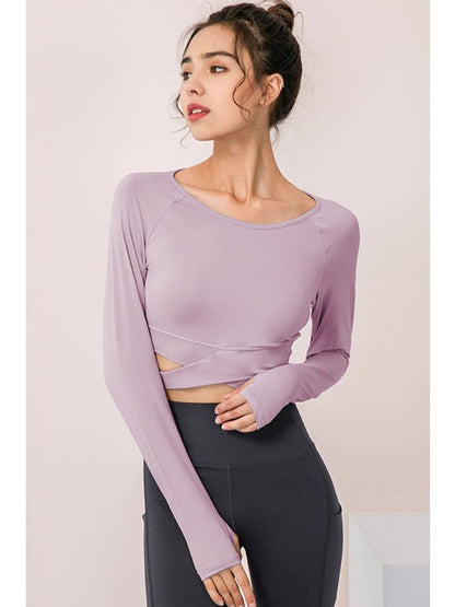 Crisscross Raglan Sleeve Cropped Yoga Top Activewear LoveAdora