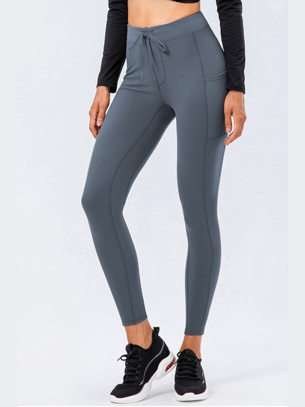 Drawstring Sports Leggings with Side Pockets Activewear LoveAdora