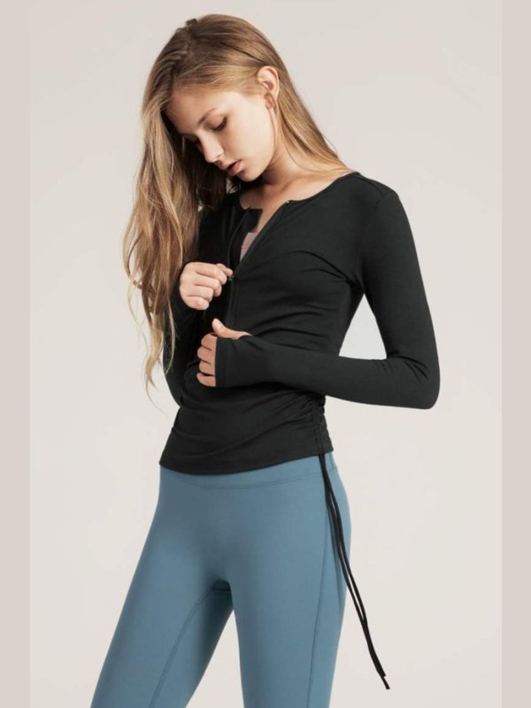 Half-Zip Drawstring Long Sleeve Sports Top Activewear LoveAdora