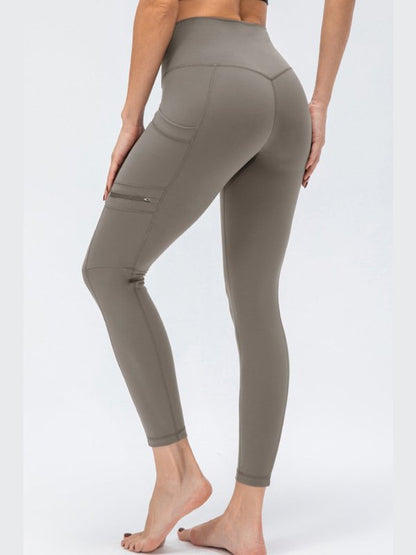 High Waist Exposed Seam Leggings with Zipper Pockets Activewear LoveAdora