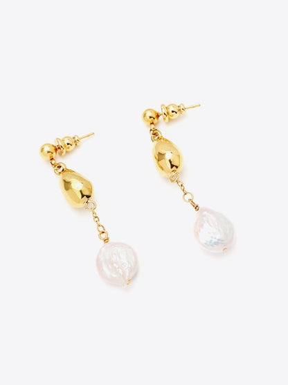 18K Gold-Plated Two-Tone Pearl Drop Earrings Earrings LoveAdora