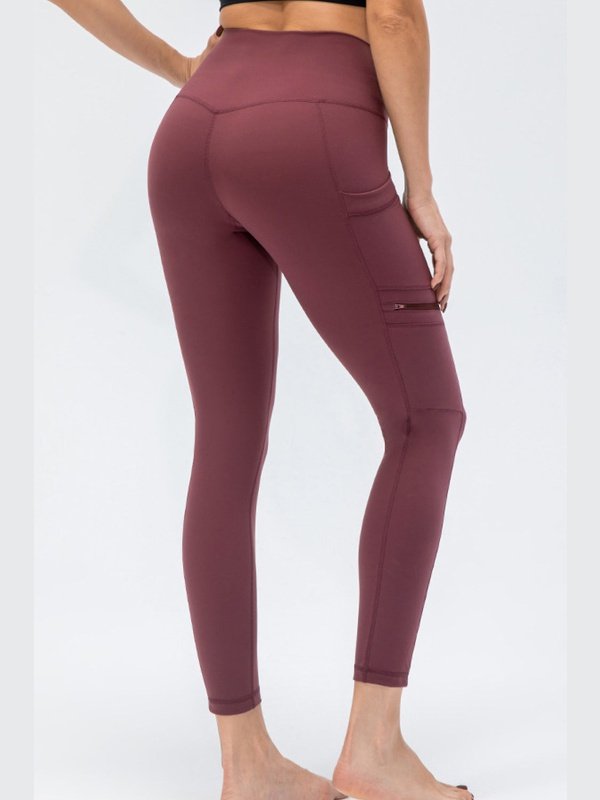 High Waist Exposed Seam Leggings with Zipper Pockets Activewear LoveAdora