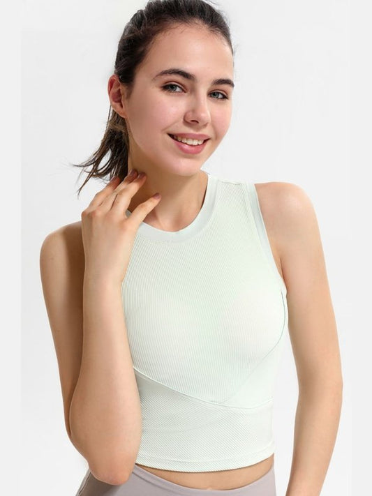 Ribbed Crisscross Round Neck Cropped Sports Tank Activewear LoveAdora