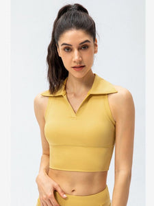 Cropped Collared Yoga Tank Activewear LoveAdora