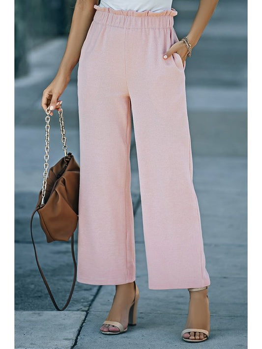 Paperbag Wide Leg Pants with Pockets Pants LoveAdora