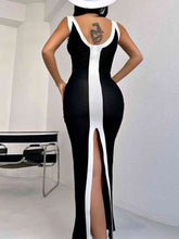 Load image into Gallery viewer, Contrast Wide Strap Slit Midi Dress