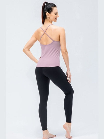 Crisscross Back Spaghetti Strap Yoga Cami Activewear LoveAdora