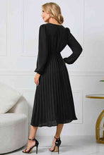 Load image into Gallery viewer, V-Neck Long Sleeve Tie Waist Midi Dress