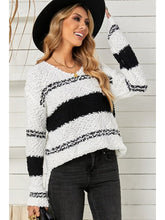 Load image into Gallery viewer, Striped V-Neck Popcorn Knit Sweater Sweaters, Pullovers, Jumpers, Turtlenecks, Boleros, Shrugs LoveAdora
