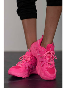 Berness Running Late Chunky Sole Athletic Sneakers in Hot Pink Sneakers LoveAdora