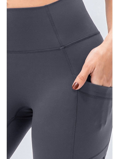 High Waist Exposed Seam Leggings with Zipper Pockets Activewear LoveAdora