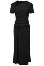 Load image into Gallery viewer, Asymmetrical Neck Short Sleeve Midi Dress