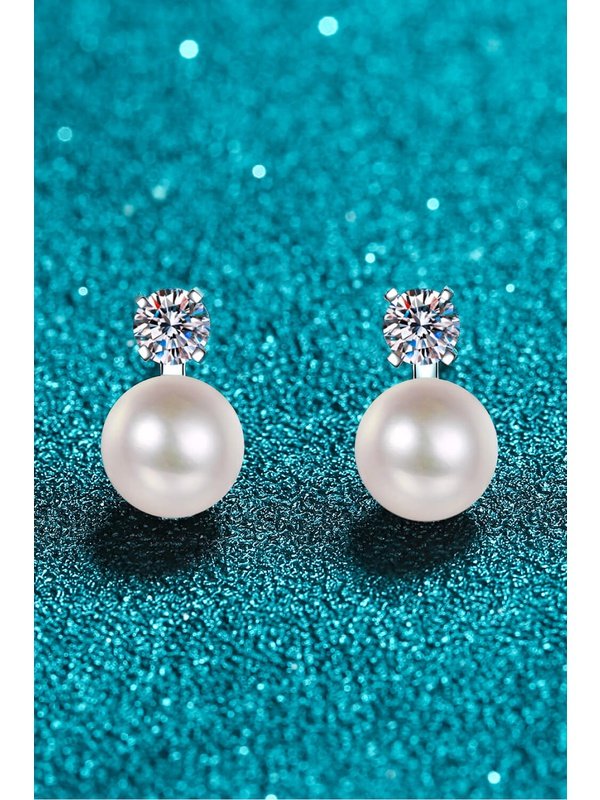 Moissanite Pearl Stud Earrings Earrings LoveAdora