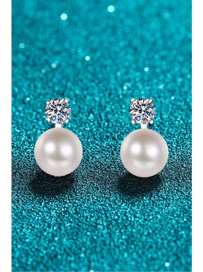 Moissanite Pearl Stud Earrings Earrings LoveAdora