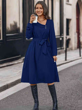 Load image into Gallery viewer, Buttoned Tie Front Long Sleeve Asymmetrical Neck Dress