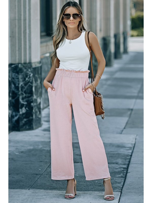 Paperbag Wide Leg Pants with Pockets Pants LoveAdora