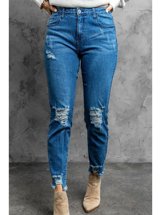 Stylish Distressed Cropped Jeans Denim Jeans LoveAdora