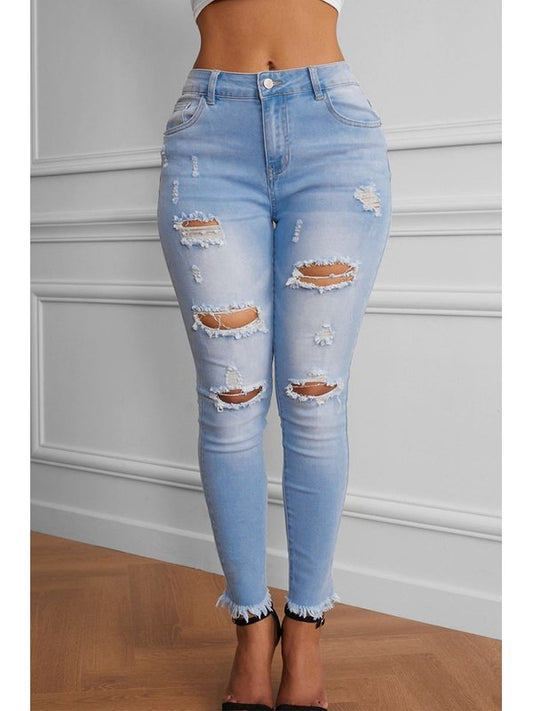 Washed Ripped Jeans Denim Jeans LoveAdora