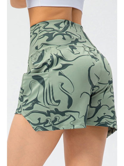 Printed Elastic Waistband Athletic Shorts Activewear LoveAdora