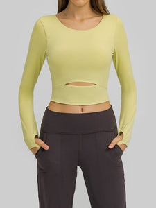 Cut Out Front Crop Yoga Tee Activewear LoveAdora