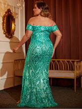Load image into Gallery viewer, Plus Size Sequin Lace-Up Split Off-Shoulder Dress Evening Gown LoveAdora