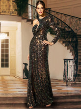 Load image into Gallery viewer, Sequin One-Sleeve Front Split Dress Evening Gown LoveAdora